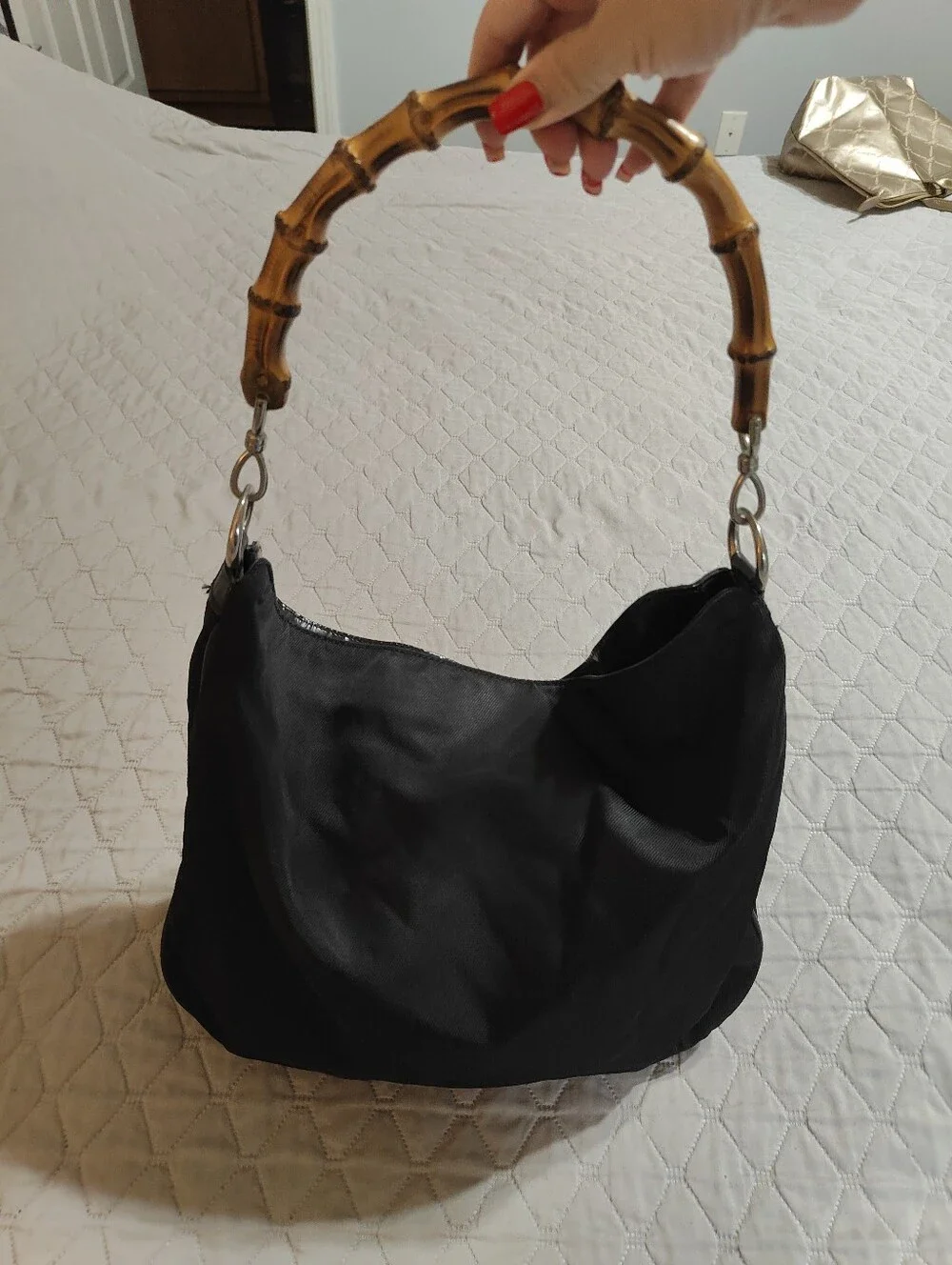 Gucci Vintage Bamboo Black Hobo Bag w/ COA